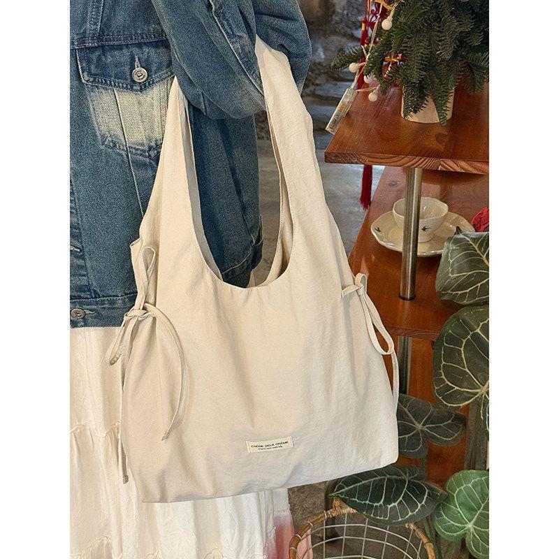 Girls' Style Lace-up Large-capacity Tote Bag with Bow on The Shoulder and Underarm Strap, Backless Bag, Vest-style Bag