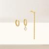Fashion Jewelry 925 Sterling Silver Round Long Tassel Chain Square Zircon 3 Piece Set Gold Plated Hoop Earring Jewelry for Women