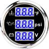 52MM 3 IN 1 Digital Gauge Water Temperature ℃/℉Oil Pressure Bar/PSI Voltmeter For Car Boat 12V/24V With Blue Backlight