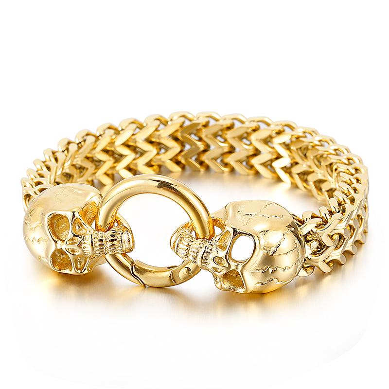 Punk Stainless Steel Skull Charm Bracelet for Men Shiny Mesh Chain Bangle Man Jewelry Vintage Accessory Personalized Gift