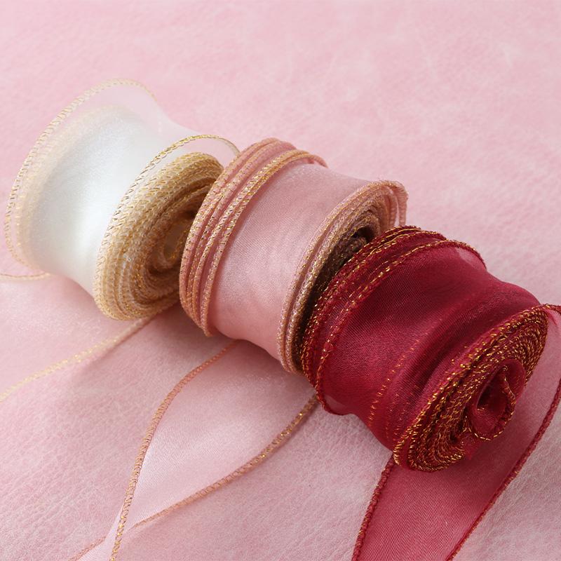 (10 Yards/Packung) 4cm Goldrand Wellenförmiges Garn Geschenkbox Bouquet Verpackungsmaterial Schleife Haaraccessoires Handgemacht DIY Dekoratives Spitze