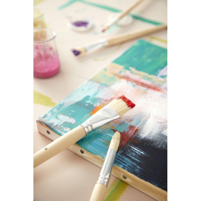 8 Brushes - Flat - Round - Acrylic and Oil - Synthetic and Natural Fibers - Long Handle - Pébéo