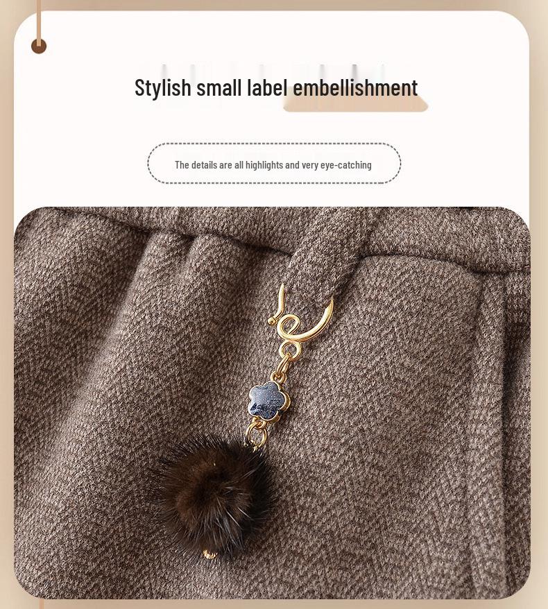 2025 Autumn/Winter Plus Velvet Thickened Elastic Waist Straight-Leg Casual Pants for Middle-Aged and Elderly Women