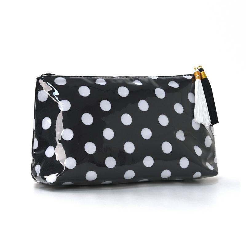 Retro Polka Dots Pvc Cosmetic Bag Makeup Bag With Fringe And Zipper Waterproof Travel Toiletry Bag Makeup Brush Case A2