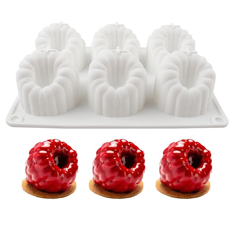 6-Cavity Large Raspberry Mousse Cake Mold, French Dessert Baking Silicone Mold, Fondant Mold