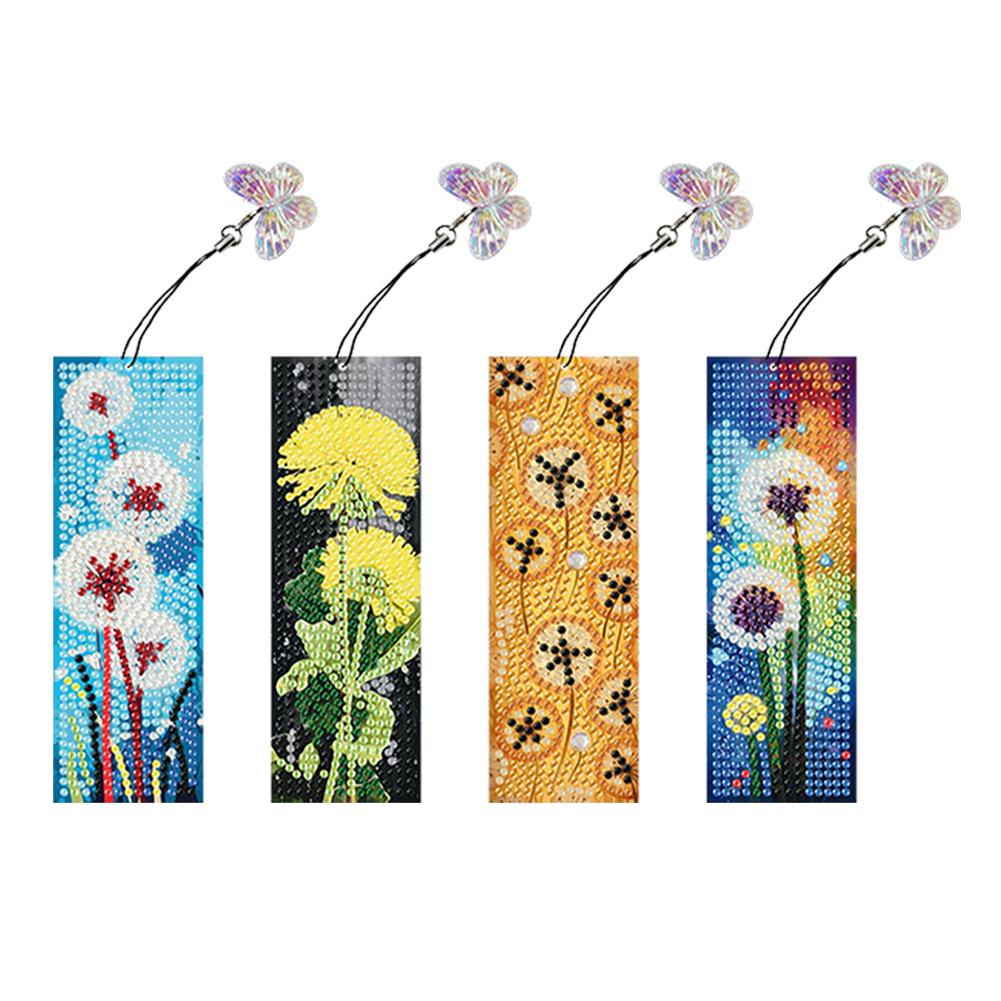 4Pcs Special Shaped Colorful Pattern Diamond Bookmark Art Project DIY Diamond Bookmark with Crystal Pendant for Reading Day Gift