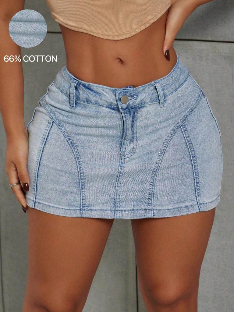 Rose Beauty A WomenY2K Street Solid Seam Detail Stretchy High Waist Denim Mini Skirt Casual Slimming Jeans Skirts