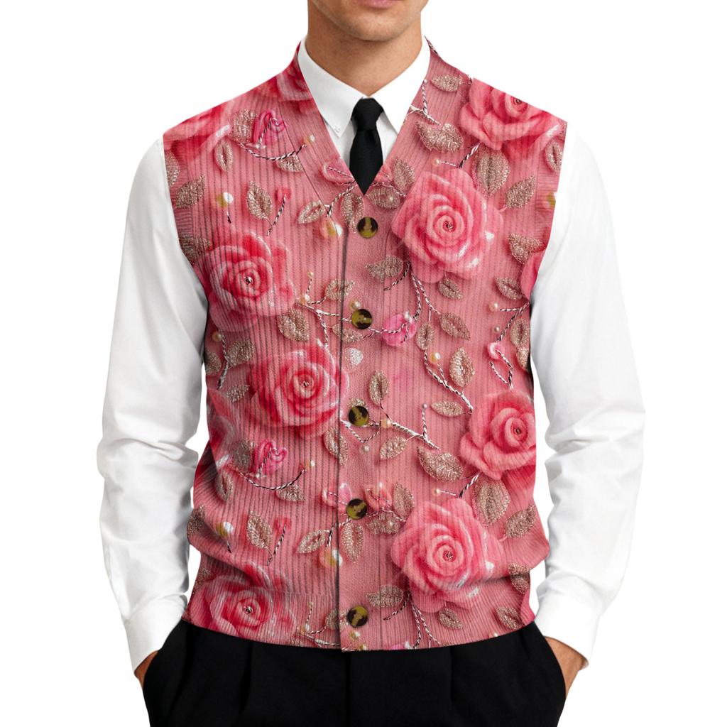 Men's V,Neck Sleeveless Knit Cardigan Vest