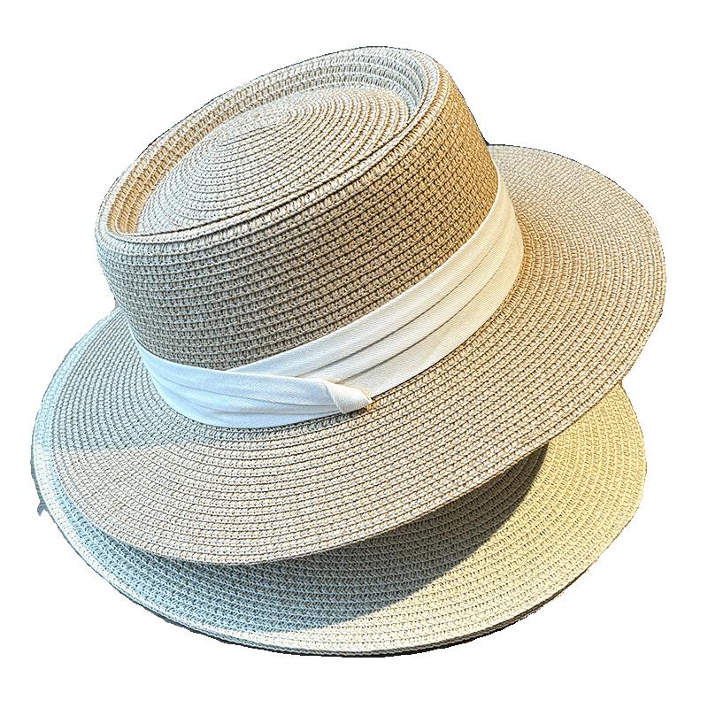 Flat top sunshade straw hat women's summer sunscreen hat seaside beach vacation photo sun hat