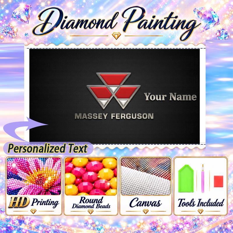 Massey Ferguson 5D DIY Diamond Painting Custom Name Text, Full Drill Rhinestone Mosaic Art Home Gift