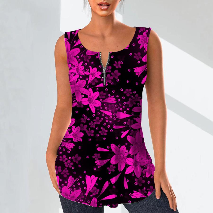 

Женские модные рубашки с v-образным вырезом, повседневные топы, футболка, женский жилет с 3D милым маленьким цветочным принтом, блузка без рукавов больших размеров, топы на бретелях 8XL фиолетовый