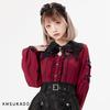 XHSUKADO Long Detachable Ribbon and Ruffled Gothic Yami Student Size S Women's Lace-Up Blouse, Sleeve, Spring/Autumn, Brooch, Lace, Style, Kawaii,