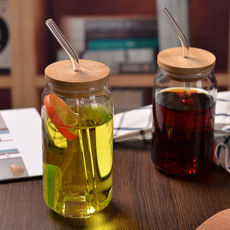 Hohes Borosilikatglas Cola-Strohhalmbecher mit Deckel - Transparent, Einschichtig, Beliebtes Haushaltsdesign