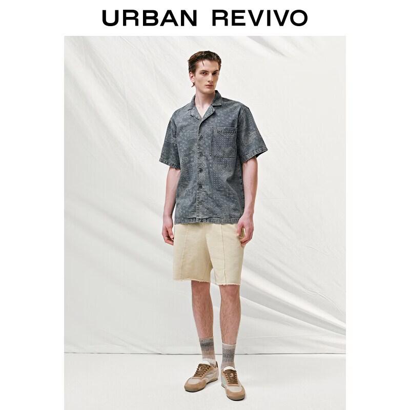 Men s Paisley Print Short-Sleeve Denim Shirt S