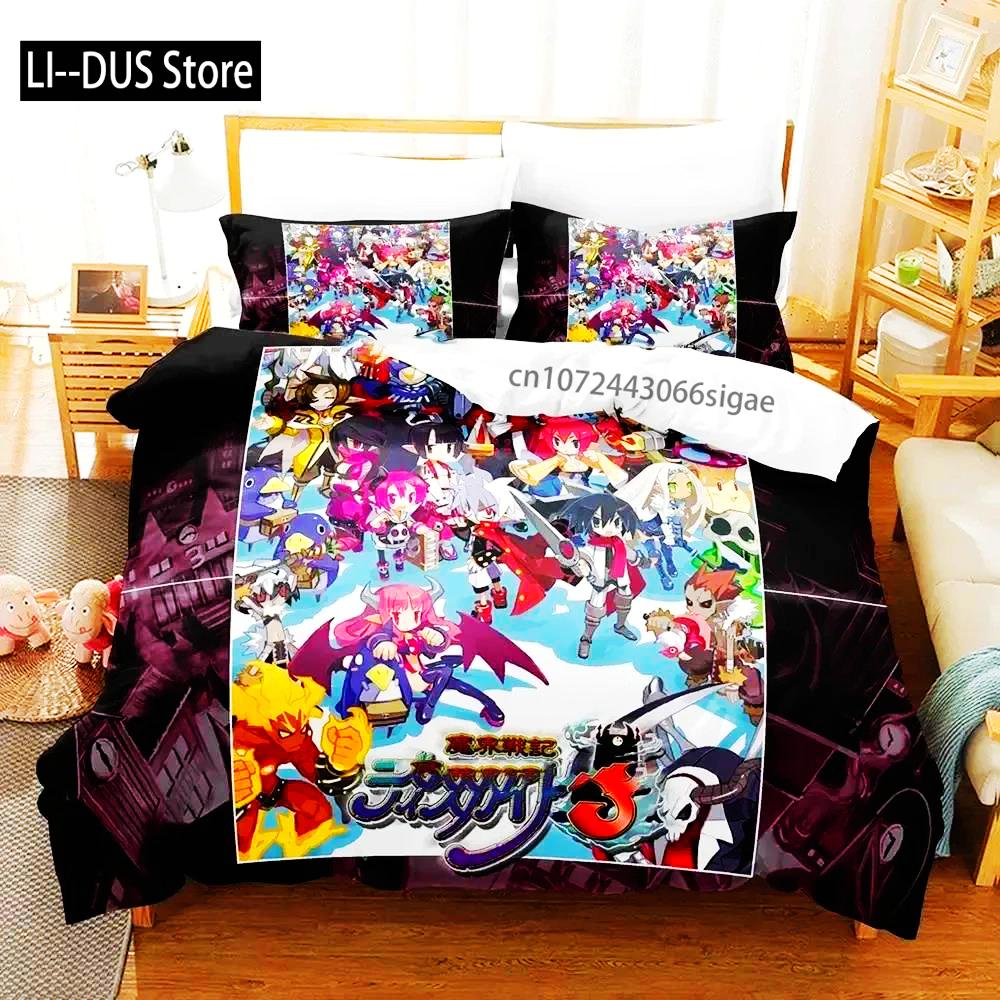 Anime Disgaea Bettwäsche-Set Bettbezug Bett-Set Steppdeckenbezug Kissenbezug Bettdecke King Queen Size Jungen Erwachsene Bettwäsche-Set