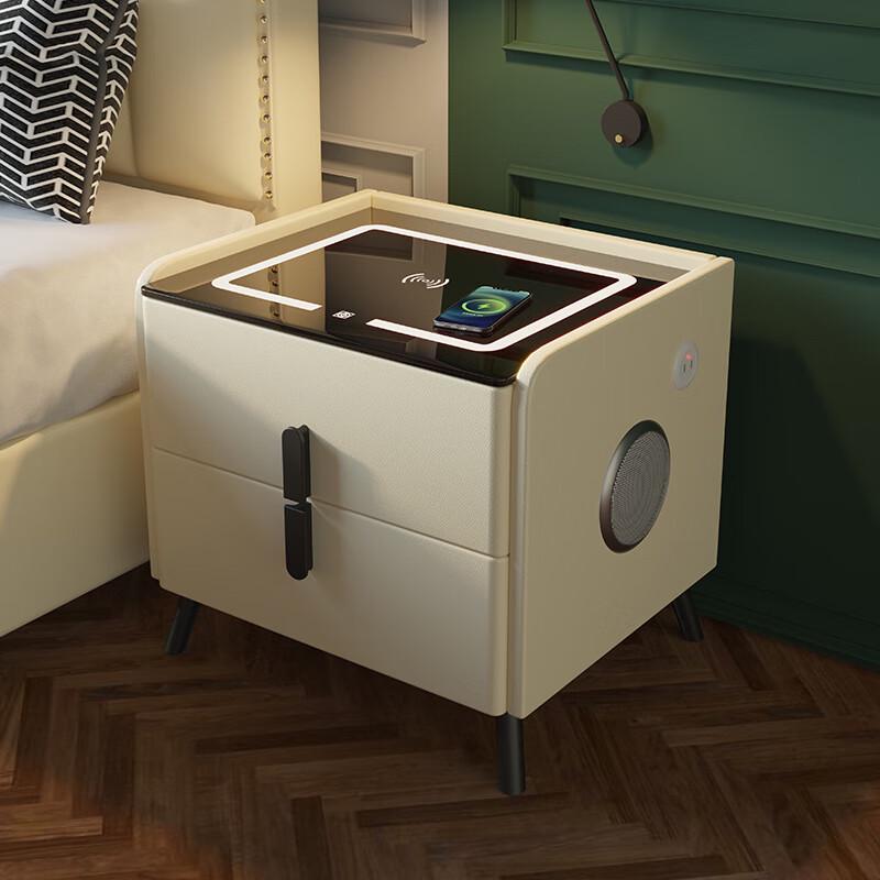 Smart Bedside Nightstand with LED & Wireless Charging