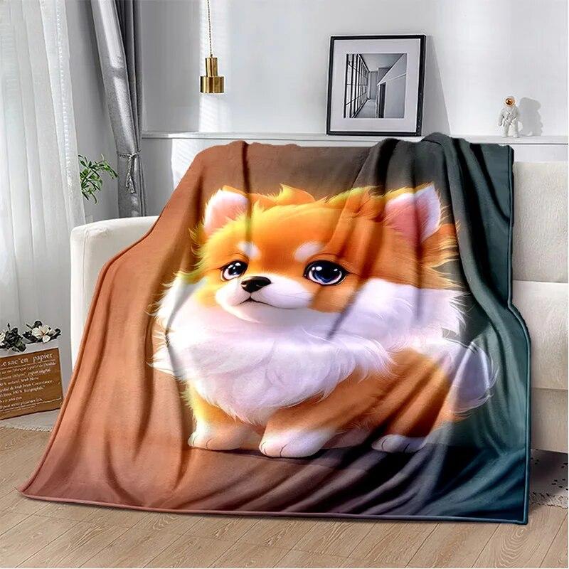 Lindo perro de dibujos animados Husky, Samoye, Chihuahua, Koki Pomeranian, manta suave para el hogar, dormitorio, funda de sofá, manta para niños