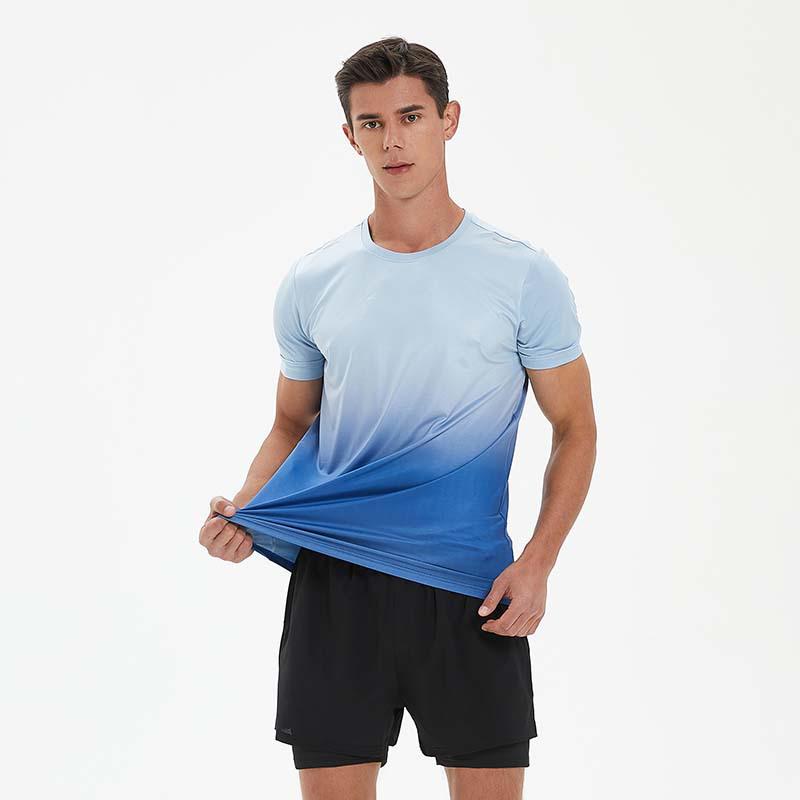 Herrars sommar t-shirt med gradient och snabbtorkande funktion, med logotryck