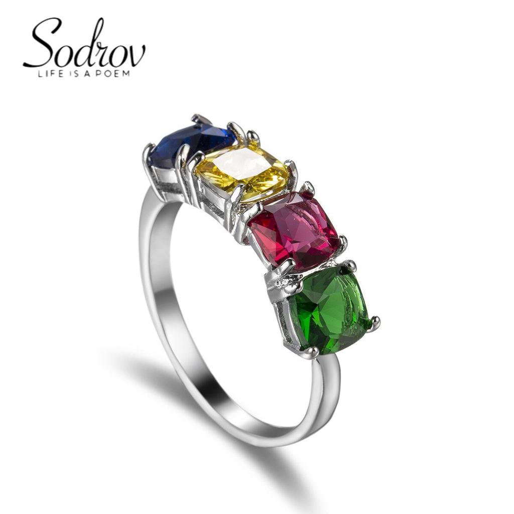 SODROV Pierścionek Biżuteria Kolorowe Kryształowe Cyrkonowe Pierścionki dla Kobiet Zaręczynowy Ślub Otwarty Rozmiar Pierścionki Damskie