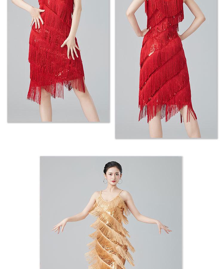 Pailletten-Quasten Latein-Tanz-Set: V-Ausschnitt Spaghettiträger Kleid für Bühnenauftritte und Wettbewerbe