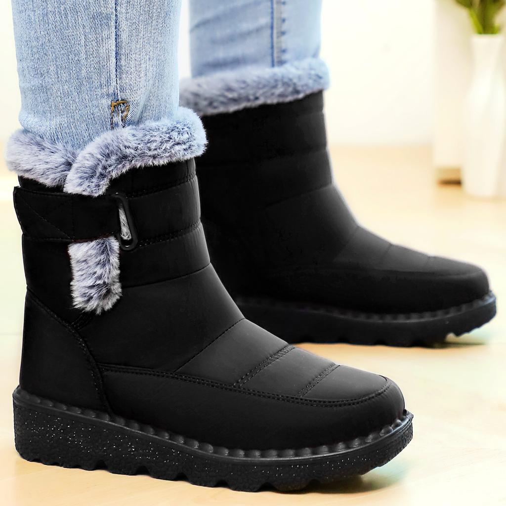 Women's Fashion Lightweight Height-enhancing Soft Sole Winter Warm Fur One Snow Boots Velvet Lined Non-slip Casual Sports Cotton Boots