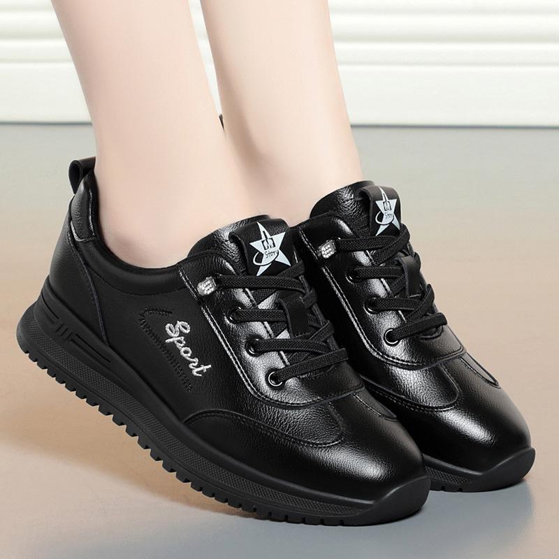 New Autumn Winter Fashion Non Slip Women's Comfort Warm Sneakers Mother High Top Thick Sole Soft Leather Shoes