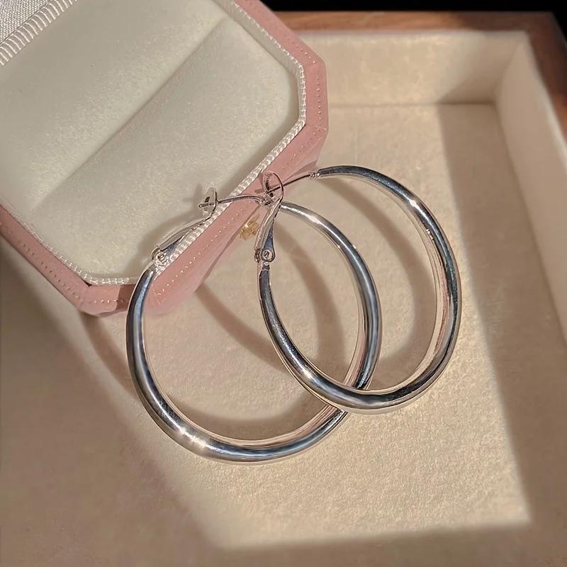2025New Fashion 316L Stainless Steel Metal Big Circle Hoop Earrings For Women Exaggerated C-Shaped Round Earrings Jewelry Gifts 5.1 X 5.1cm