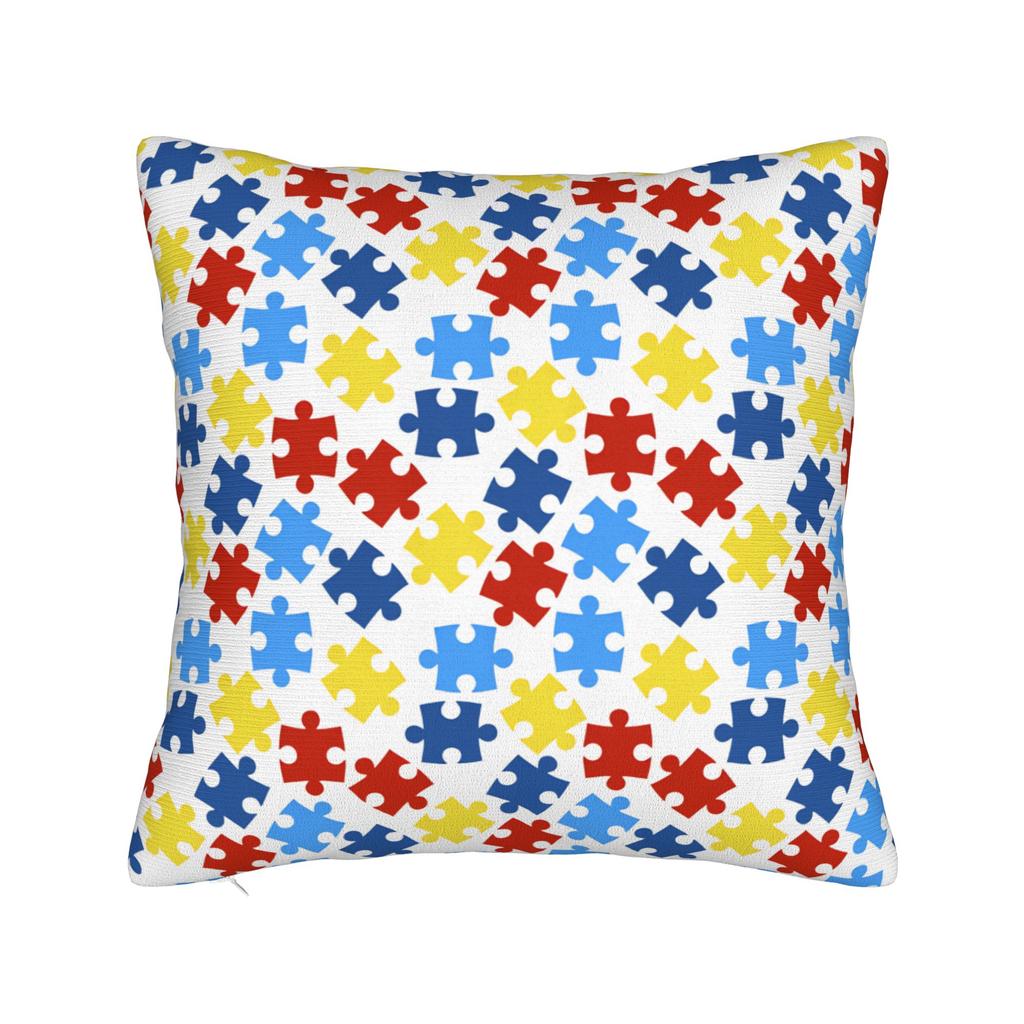 Vibrant Neon Dense Autism Puzzle Pillow Cover Comfy Cushion Cover Fashion Pillow Case For Sofa Car Home Decor