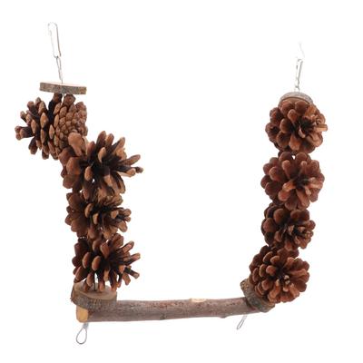Wood Perch Toy Pine Cone Parrot Swing Stand for Conure Cockatiel Parakeet African Grey