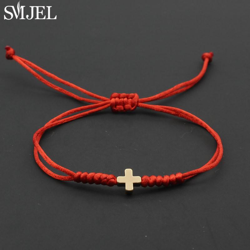 Vintage Tiny Cross Charm Handmade Adjustable Braided Bracelet for Women Lucky Black Red Rope Chain Bracelets New Year Gifts