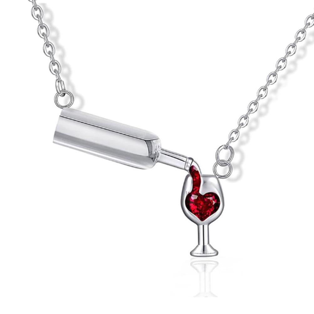 Wine Bottle and Glass Necklace Wine Cup Necklace Shiny Ladies Necklace