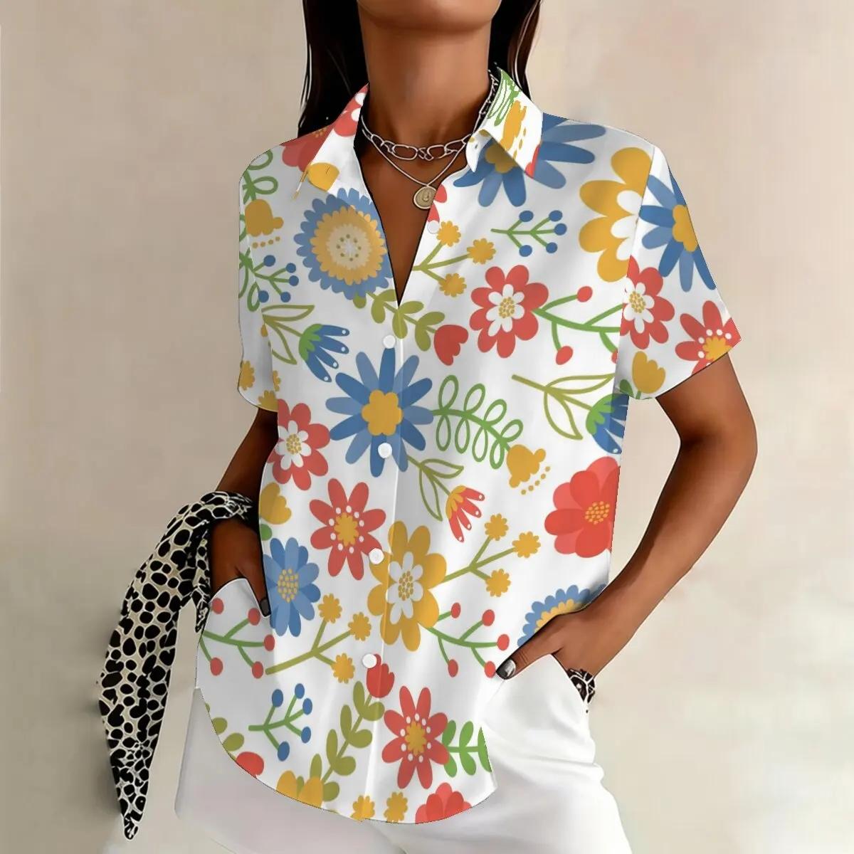 Floral Print Retro Women s Short Sleeve Shirts Women s Lapel Single Breasted Short Sleeve Blouses Casual Daily Women Loose Tops S