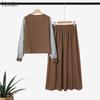 ZANZEA Women Stripe Splice Long Sleeve Blouse and Long Skirts Casual Two Piece Sets