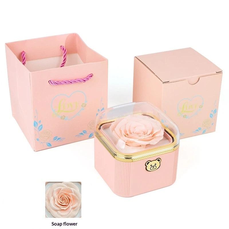 Fashion Cute Flip Necklace Box Romantic Dustproof Rotating Rose Box Automatic Plastic Necklace Storage Case Birthday