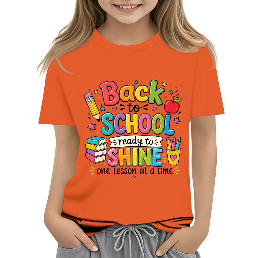 Children's Casual and Fashionable Round-Neck Printed Short-Sleeve Top for Back-to-School