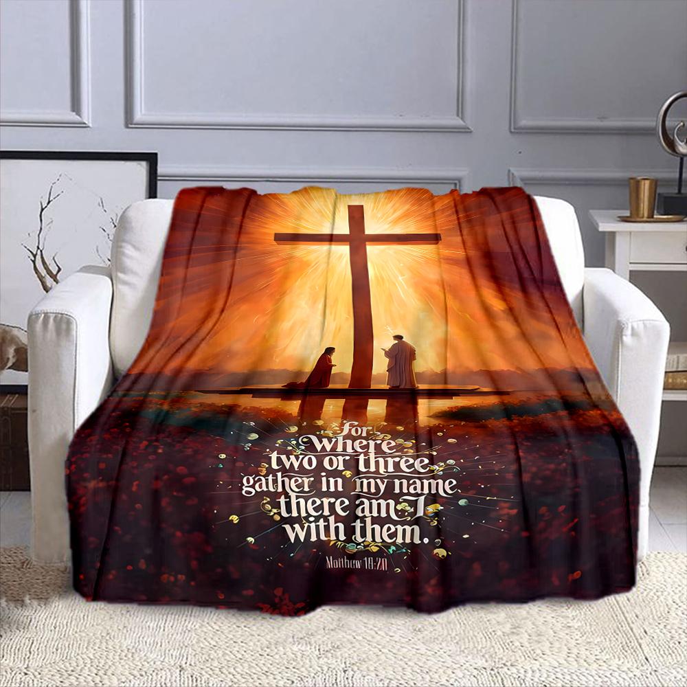 "Cross with Spiritual Gathering Verse" Patterned flannel blanket perfect for the bedroom living room, sofa, or a little nap