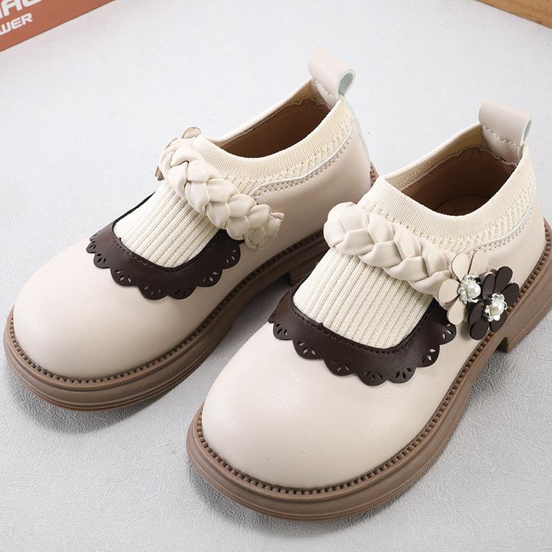 Girls Princess Leather Shoes Spring Autumn Floral Ballet Flats Soft Sole Fashionable Toddler Shoes