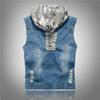 Slim-fit Men's Ripped Denim Vest Hooded Denim Vest Men's Denim Vest