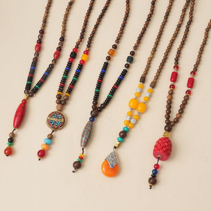 Ethnic Style Wood Necklace & Prayer Beads - Unisex Versatile Chicken Wing Wood Sweater Chain