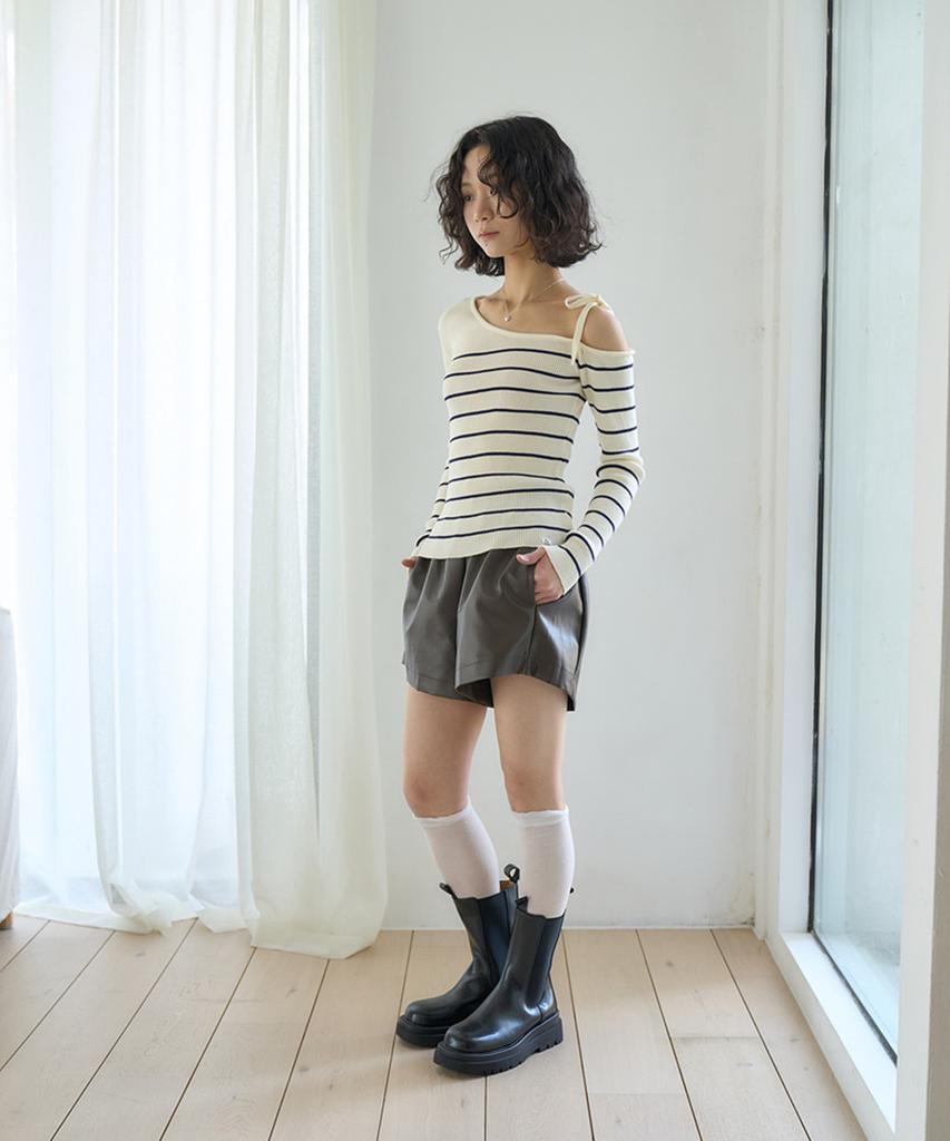 THE GREEN LAB Striped Shoulder Strap Detail Knit [Ivory]