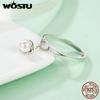 WOSTU Real 925 Sterling Silver Black White Pearl Chain Opening Rings For Women Flower Tears Link Ring Wedding Party Jewelry Gift