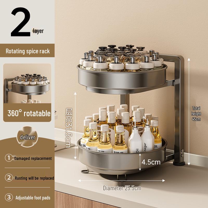 Rotating Kitchen Spice Rack - All-in-One Countertop Storage for Oil, Salt, Soy Sauce, & Vinegar