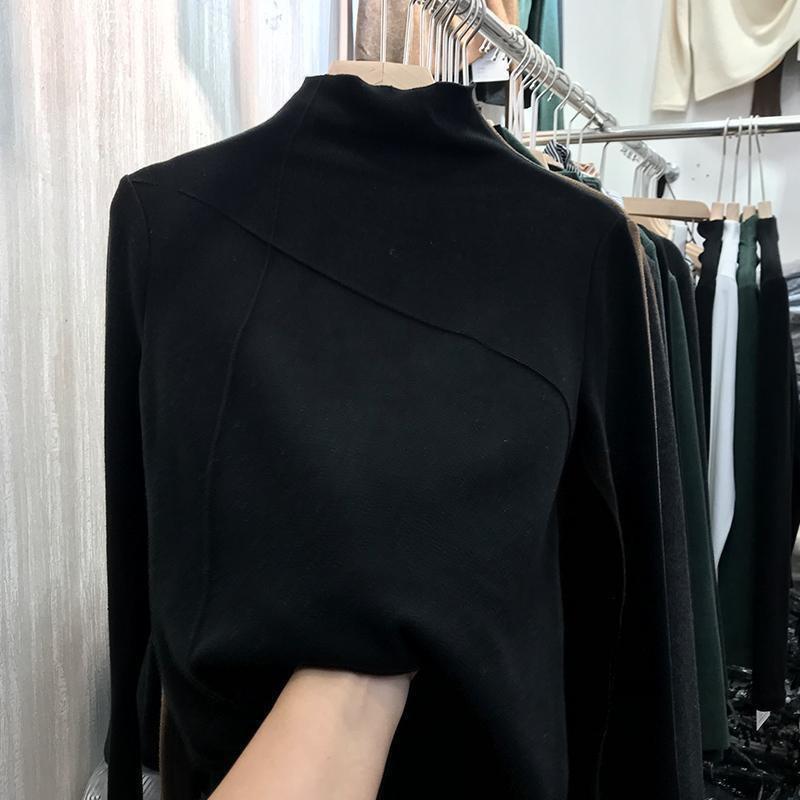 De Velvet Half Turtleneck Bottom Shirt Female Autumn and Winter New Style Slim Body Warm Student Long Sleeve T-shirt Female Top