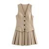 2024 Autumn Women's European & American Style Pleated Striped Vest Dress