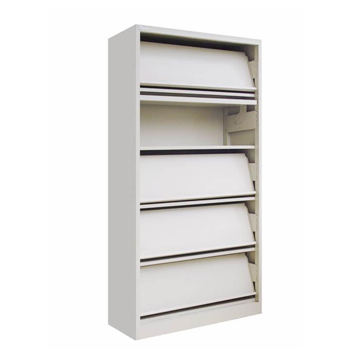 4-Layer Single-Sided Steel Magazine, Newspaper, and Book Rack Cabinet with Lower Shelf