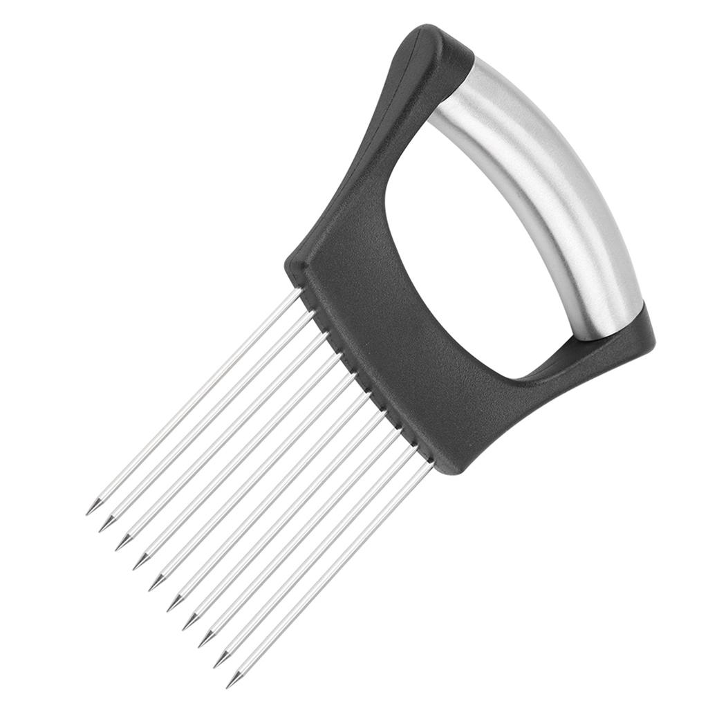 Stainless Steel Onion Holder Fruits Veg Meat Cutter Slicer Peeler Chopper with 10 Prongs