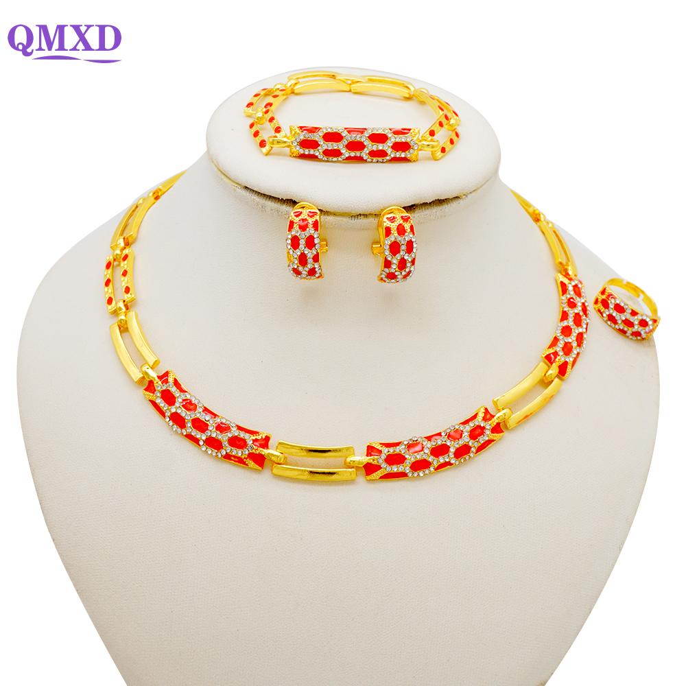 Dubai Gold Color Jewelry Sets African Indian Wedding Bridal Wife Gifts Necklace Bracelet Earrings Ring Jewelery For Women