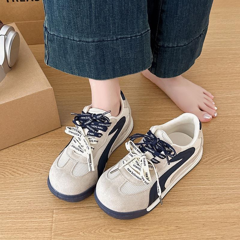Mesh Women's Shoes Retro Lightweight Soft Sole Showing Feet Small Early Autumn Sports Shoes Pair of Shoelaces Thick Sole Breathable