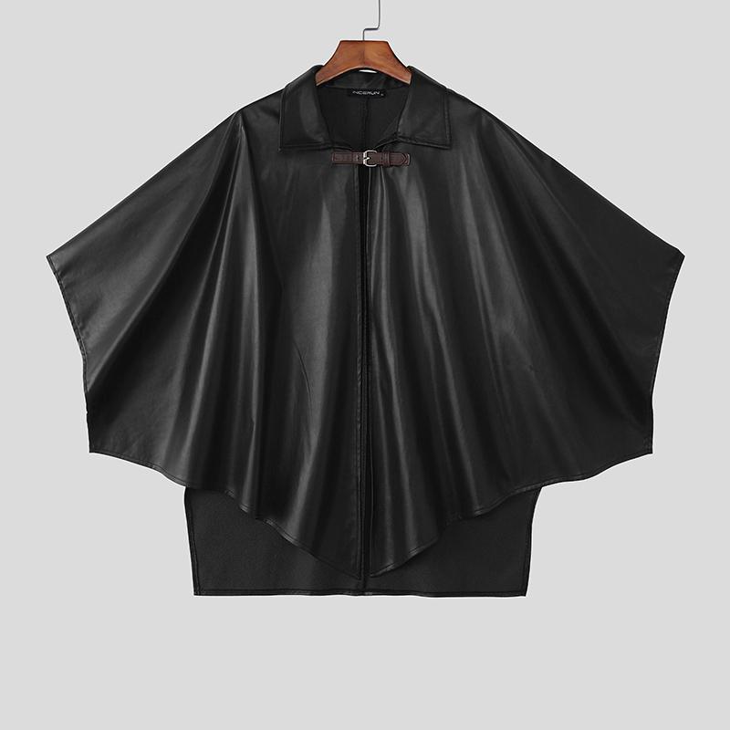 INCERUN Men Autumn Winter PU Leather Cloaks Casual Loose Warm Cape Coats