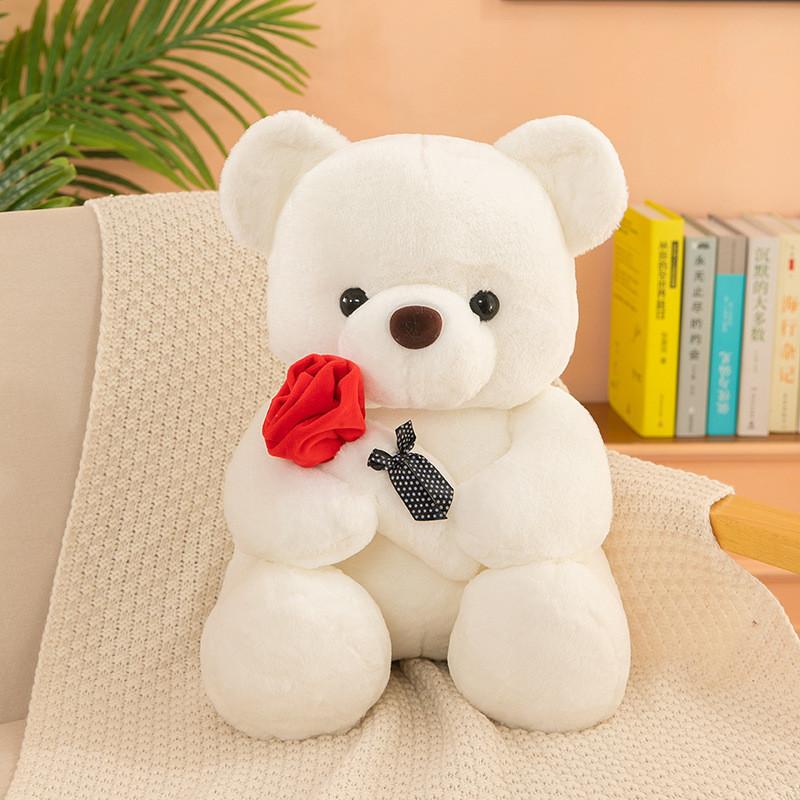 Plush Teddy Bear Toy With Rose Design For Birthday Gift For Teens And Adults